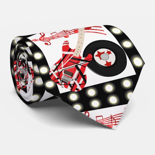 Gitaar Muzieknoten en Record Print Stropdas (Opgerold)