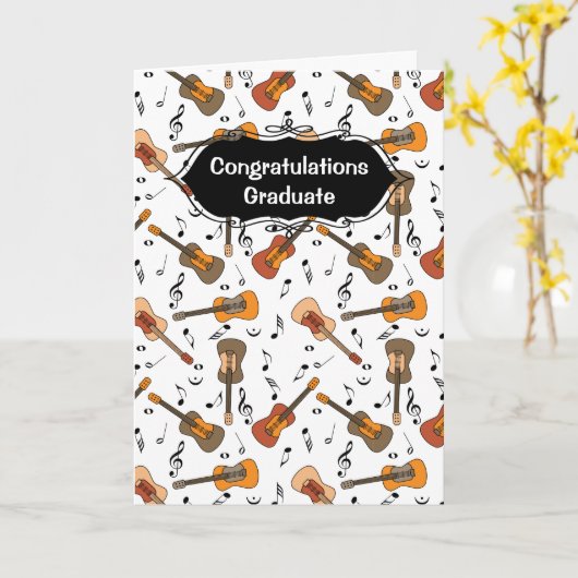 Gitaar Muzieknoten Pattern Afstuderen Kaart (Gele Bloem)