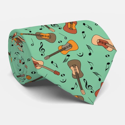 Gitaar Muzieknoten Pattern Stropdas (Opgerold)