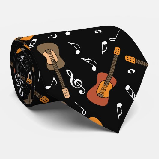 Gitaar Muzieknoten Pattern Stropdas (Opgerold)