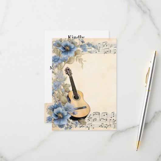 Gitaar Muzieknoten RSVP Kaartje (Voorkant / Achterkant in situ)