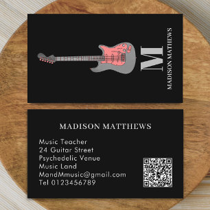 Gitaar Muziektutor Muzikant QR Code Roze Zwart Visitekaartje