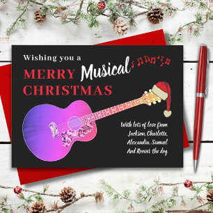 Gitaar Muzikale Prettig Kerstmis Roze Budget Feestdagenkaart