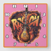 Gitaar ontsteekt passie in vurige rock viering vierkante klok (Voorkant)