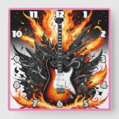 Gitaar ontstoken door levendige vlammen in dynamis vierkante klok (Voorkant)