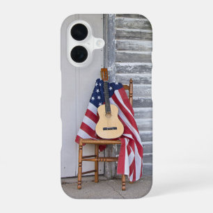 Gitaar op een Amerikaanse vlag iPhone 16 Hoesje