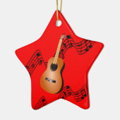 gitaar op Star-vormige rode kerstversiering Keramisch Ornament (Links)