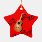 gitaar op Star-vormige rode kerstversiering Keramisch Ornament (Achterkant)