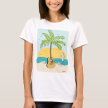 Gitaar Palm bij zonsondergang op het strand