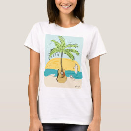 Gitaar Palm bij zonsondergang op het strand T-shirt