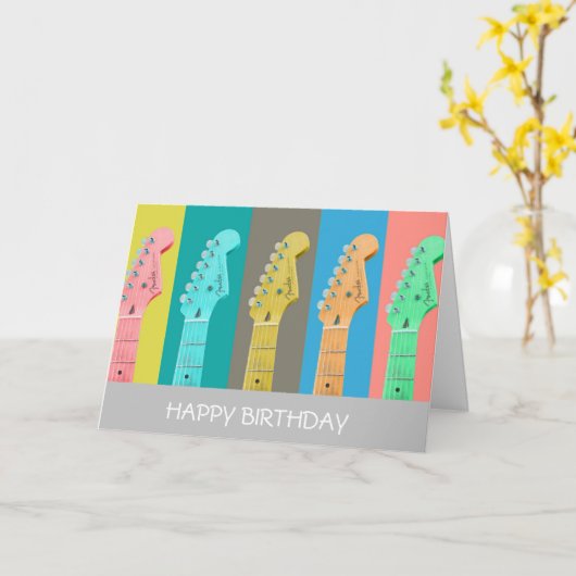 Gitaar retro pastel moderne muziek verjaardag kaart (Gele Bloem)