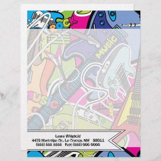 Gitaar Rock Music Star Grung Letterhead Stationery Briefhoofd Ontwerp (Voorkant / Achterkant)