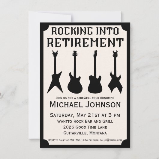 Gitaar Rock 'n' Roll Pensioenfeest Uitnodiging (Voorkant)