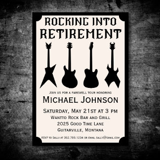 Gitaar Rock 'n' Roll Pensioenfeest Uitnodiging