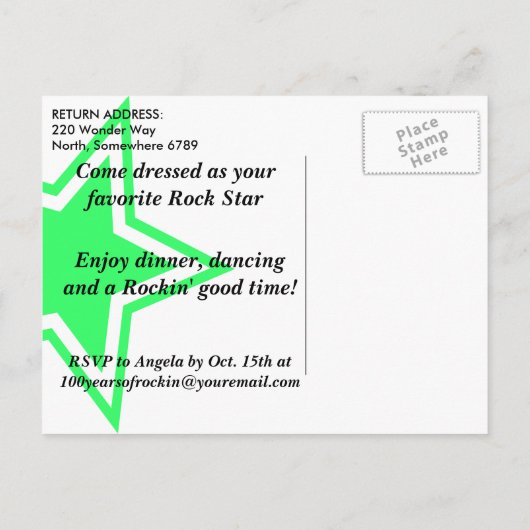 Gitaar: Rock Star Verjaardag Uitnodiging Briefkaar (Achterkant)