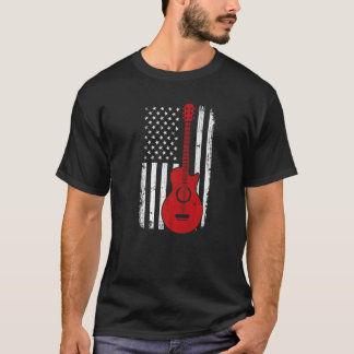 Gitaar Rood Wit Amerikaanse Vlag Patriottisch 4e v T-shirt