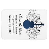 Gitaar Save the Date-magneet met krullen, blauw Magneet (Horizontaal)