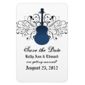 Gitaar Save the Date-magneet met krullen, blauw Magneet (Verticaal)