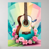 Gitaar schilderen Akoestisch Kleurrijk roos Bloem  Poster (Voorkant)