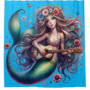 Gitaar Serenade: Mermaid's Melody Douchegordijn
