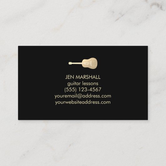 Gitaar silhouet op faux iriscent effect visitekaartje (Achterkant)