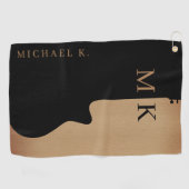 Gitaar Silhouette Tan Hout Naam Monogram  Golfhanddoek (Horizontaal)