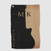 Gitaar Silhouette Tan Hout Naam Monogram  Golfhanddoek (Voorkant)