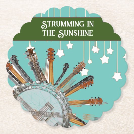 GITAAR SNAREN IN DE ZON KARTONNEN ONDERZETTERS (Voorkant)