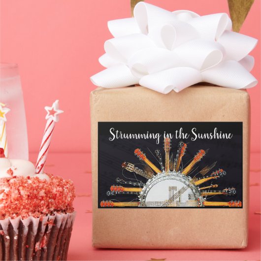 GITAAR SNAREN IN DE ZON RECHTHOEKIGE STICKER (Feest)