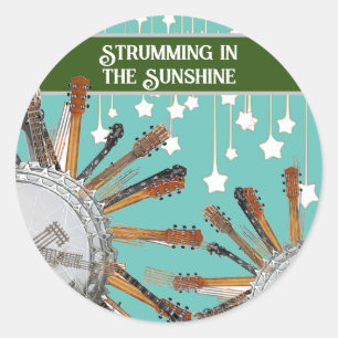 GITAAR SNAREN IN DE ZON RONDE STICKER