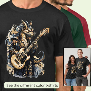 Gitaar Spelen Bruin Blauw Dragon T-shirt