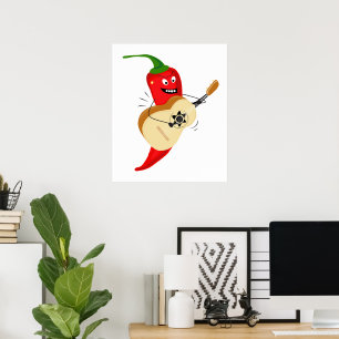 Gitaar spelen chili peper, grappige Cartoon Poster