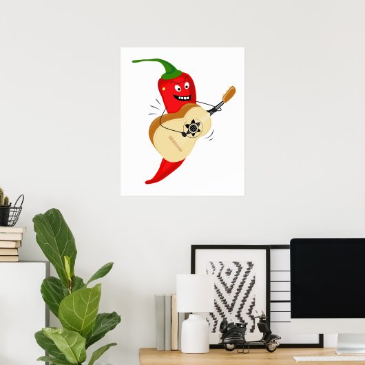 Gitaar spelen chili peper, grappige Cartoon Poster (Thuiskantoor)