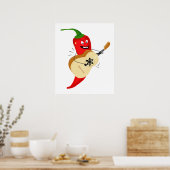 Gitaar spelen chili peper, grappige Cartoon Poster (Keuken)