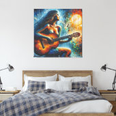 Gitaar spelen in het maanlicht canvas afdruk (Insitu (Slaapkamer))