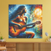 Gitaar spelen in het maanlicht canvas afdruk (Insitu (Woonkamer))