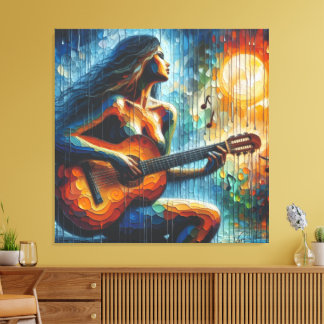 Gitaar spelen in het maanlicht canvas afdruk