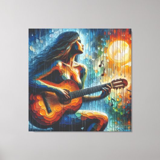 Gitaar spelen in het maanlicht canvas afdruk (Voorkant)