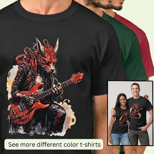 Gitaar spelen rode zwarte draak t-shirt