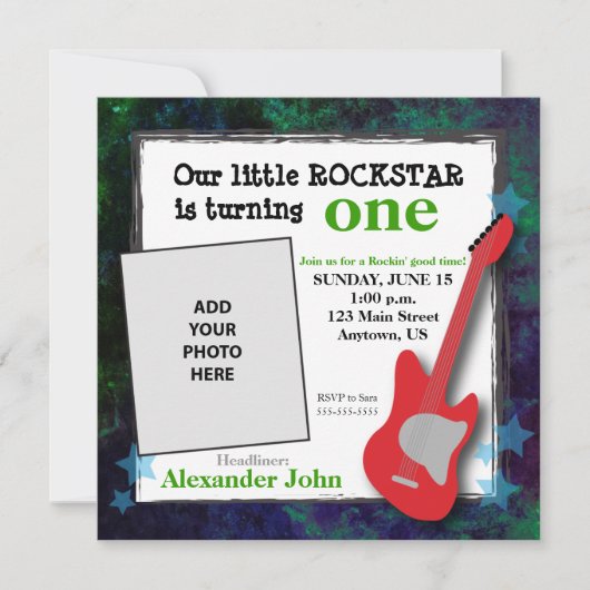 Gitaar & Sterren Jongen Rockstar Verjaardag Kaart (Voorkant)