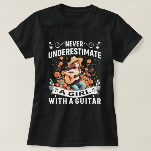 Gitaar T-shirt Onderschat nooit een meisje vrouwen (Design voorkant)