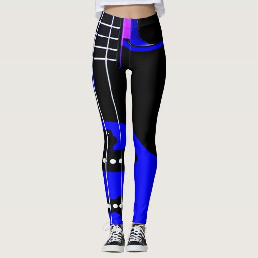 Gitaar thema Leggings zwart en blauw (Voorkant)