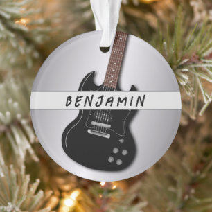 Gitaar Tiener Jongen Zilver Zwart Verdrietig Kerst Ornament