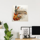 Gitaar Toetsenbord Muziek Kleurrijk Abstract Poster (Thuiskantoor)