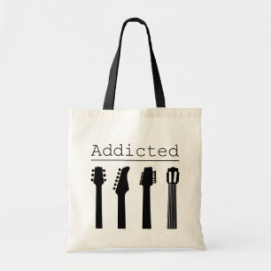 gitaar verslaafd tote bag