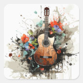 gitaar vierkante sticker (Voorkant)