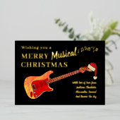 Gitaar Vrolijk Kerstfeest zwart en goud Folie Feestdagenkaart (Staand Voorkant)