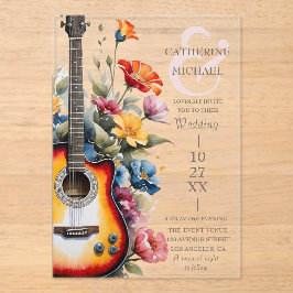 Gitaar Wildflower Ampersand Musical Wedding Acryl Uitnodigingen