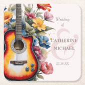 Gitaar Wildflower Ampersand Musical Wedding Kartonnen Onderzetters (Voorkant)