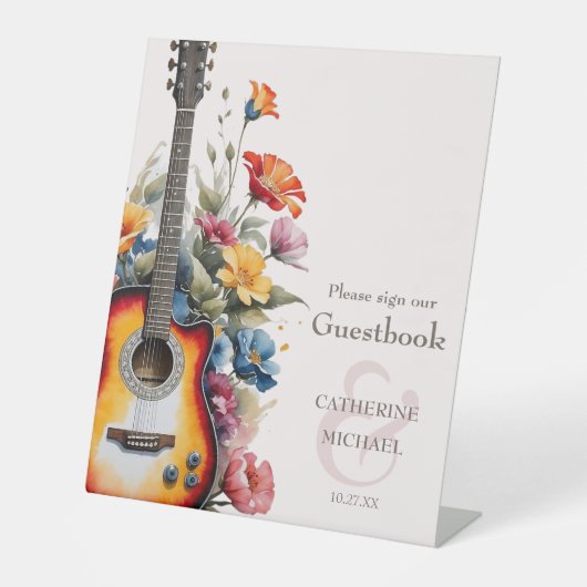 Gitaar Wildflower Ampersand Musical Wedding Reclamebord Met Voetstuk (Voorkant)